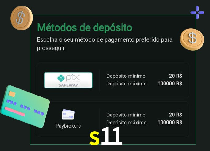O cassino s11 oferece uma grande variedade de métodos de pagamento